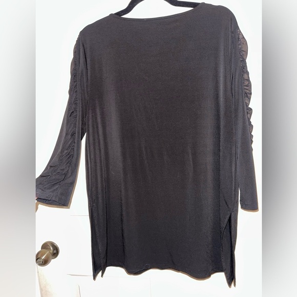 Carmen Marc Valvo women’s black mesh panel sleeve v neck blouse formal office L - Picture 6 of 7